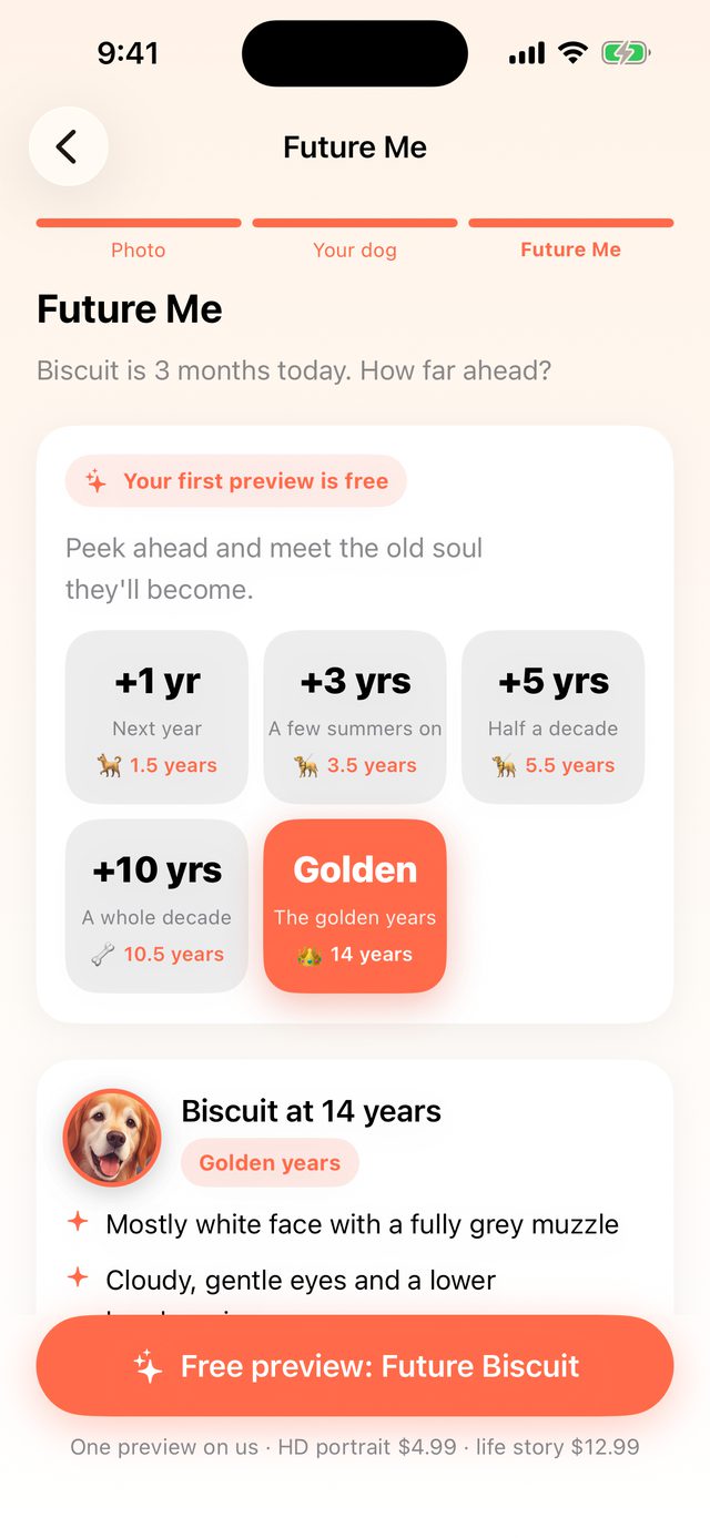 Choosing an age on the Future Me dial