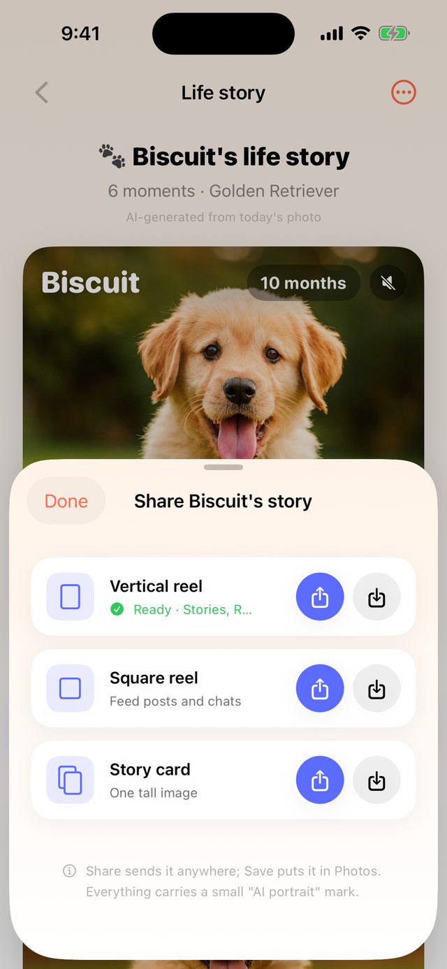 Sharing the life story as a reel or card